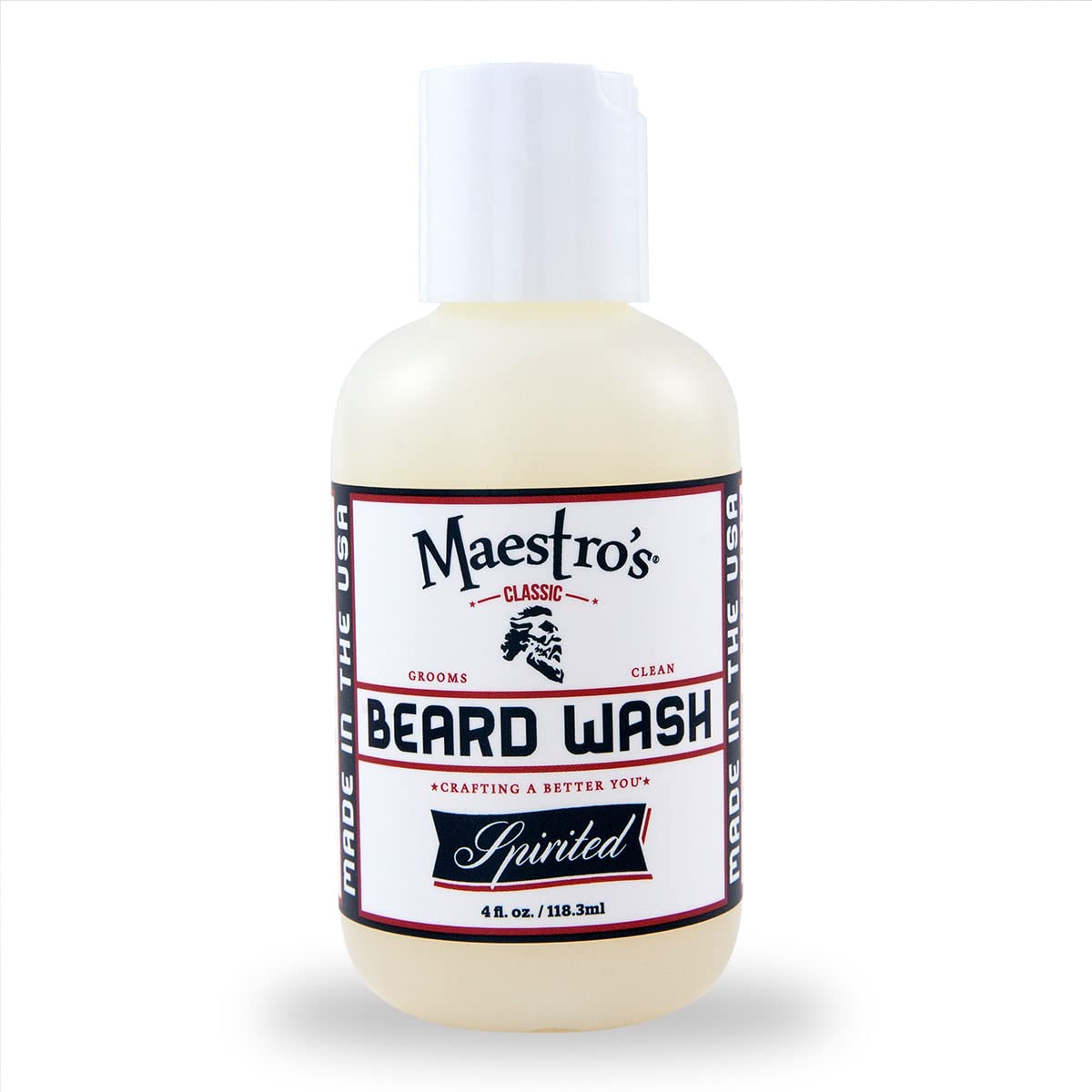 Maestro's Classic Beard Wash bottle pour shows easy application and grooming prep.