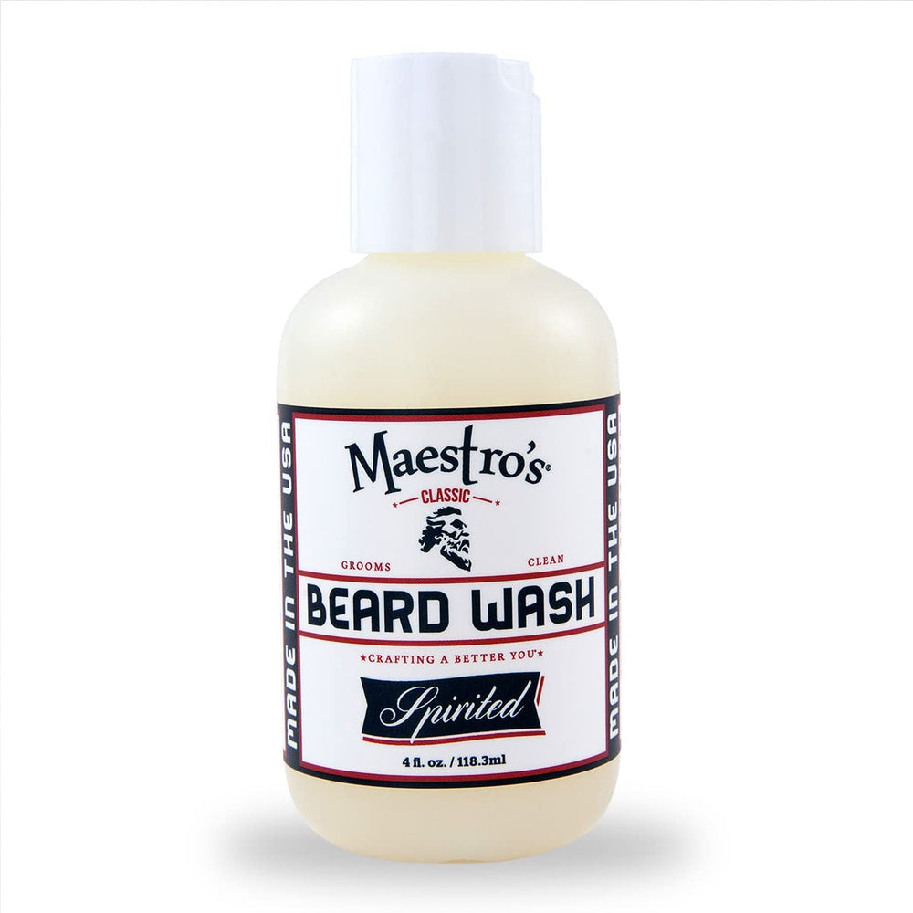 Maestro's Classic Beard Wash bottle pour shows easy application and grooming prep.