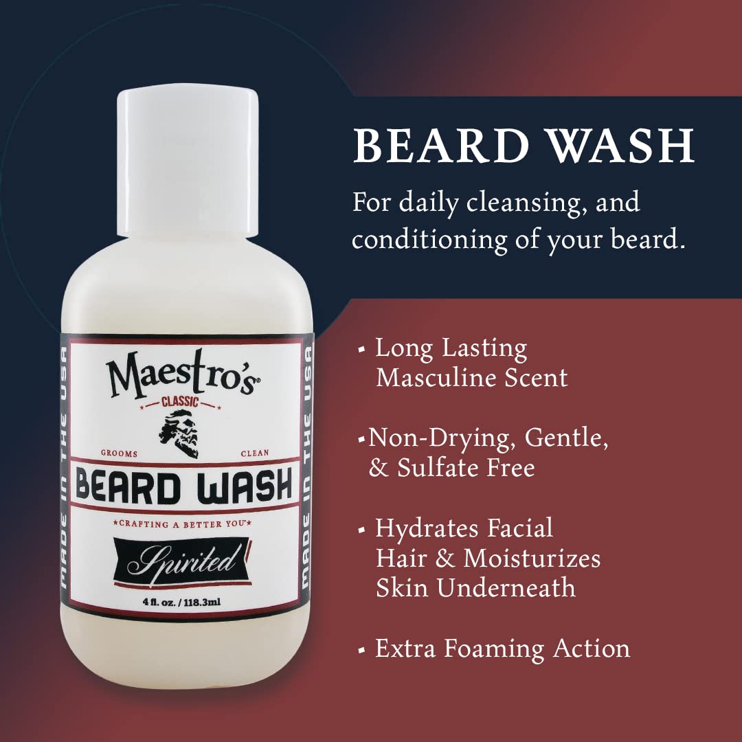 Maestro's Classic Beard Wash close-up shows softened facial hair and moisturized skin.
