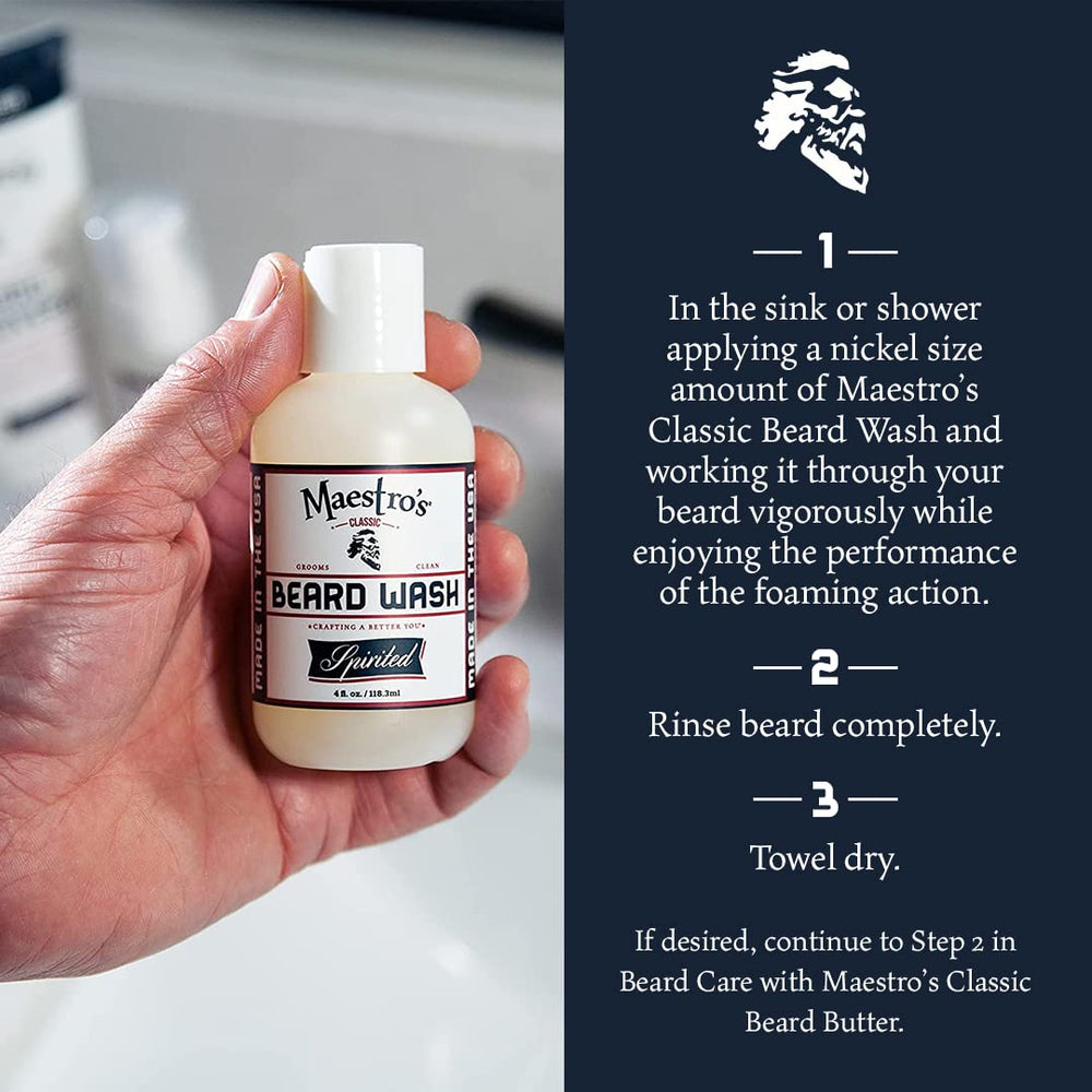 Maestro's Classic Beard Wash sulfate-free formula supports gentle cleansing and skincare.