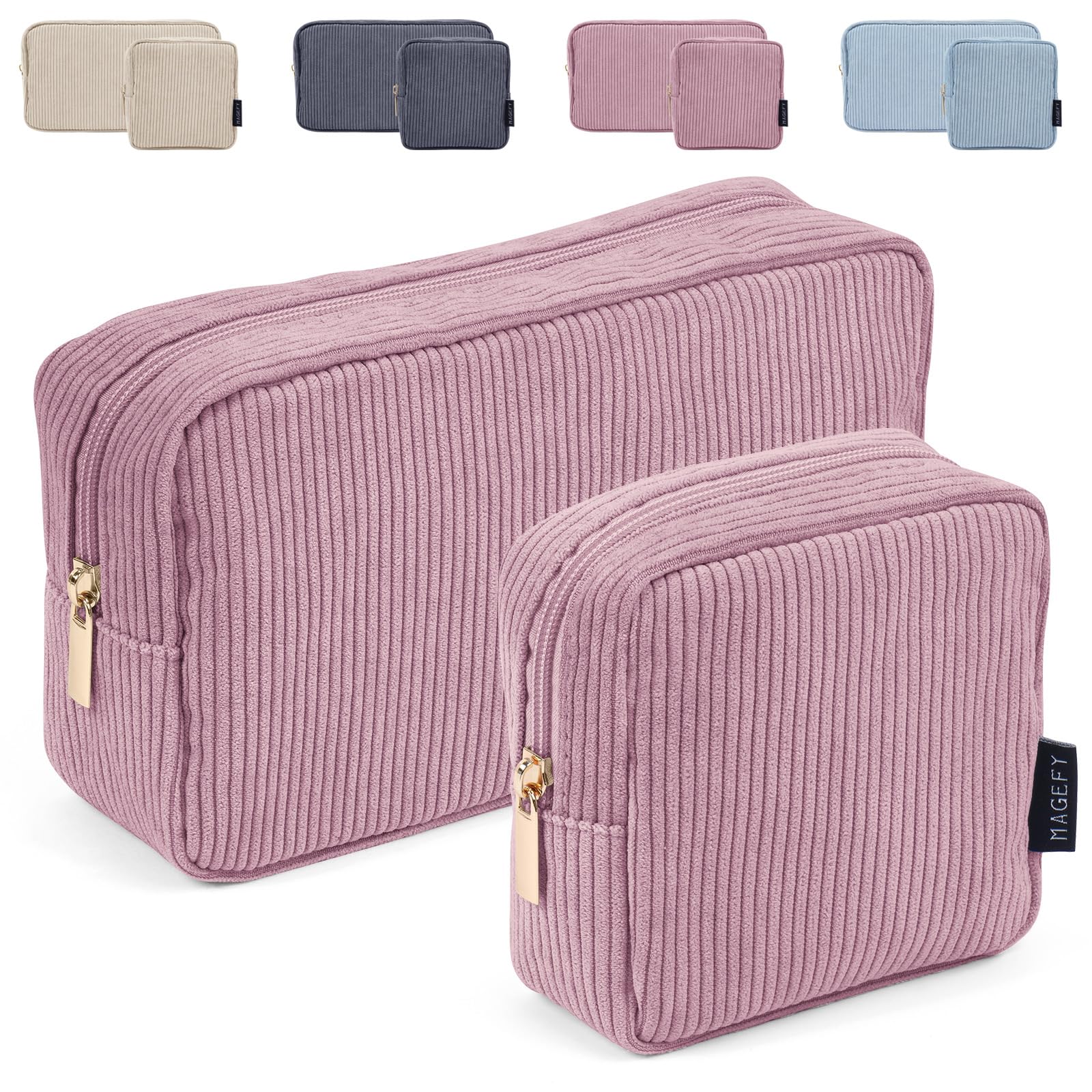 MAGEFY corduroy makeup bag large pink for travel organization.