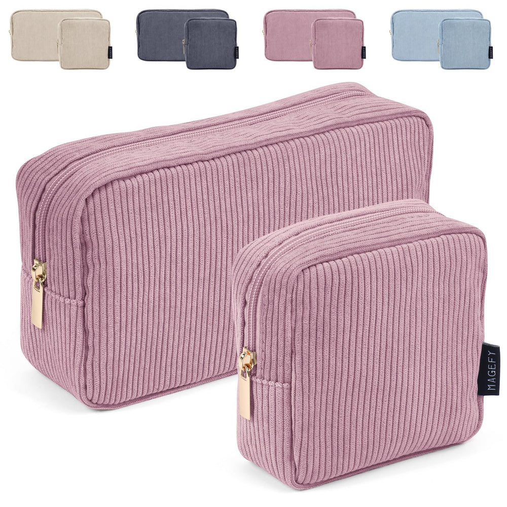 MAGEFY corduroy makeup bag large pink for travel organization.