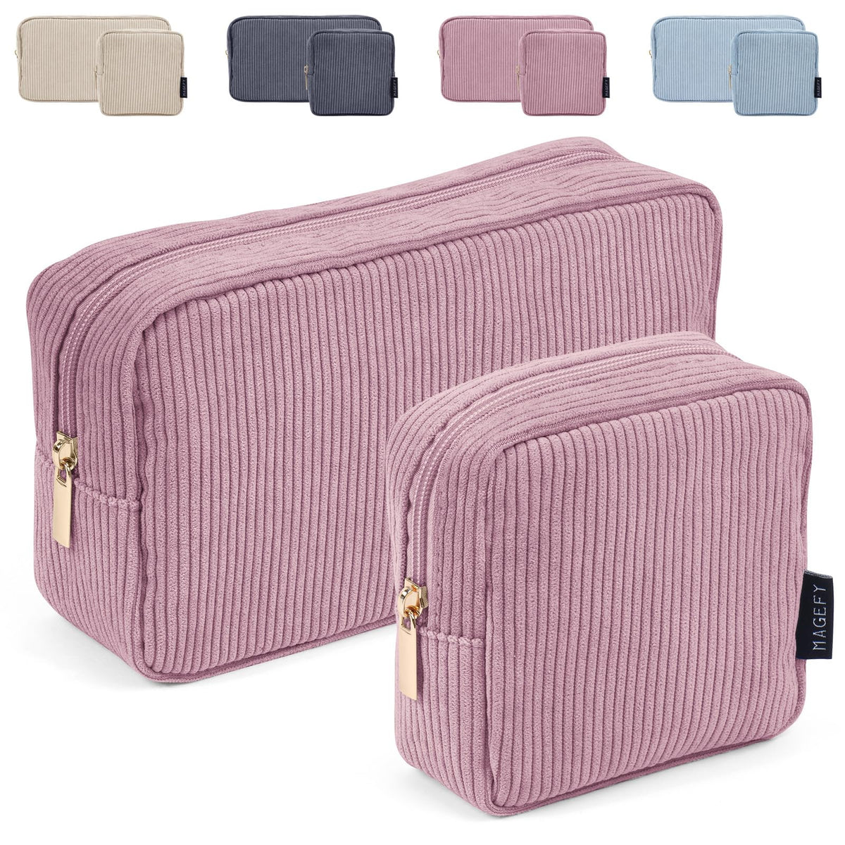 MAGEFY corduroy makeup bag large pink for travel organization.