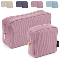 MAGEFY corduroy makeup bag large pink for travel organization.
