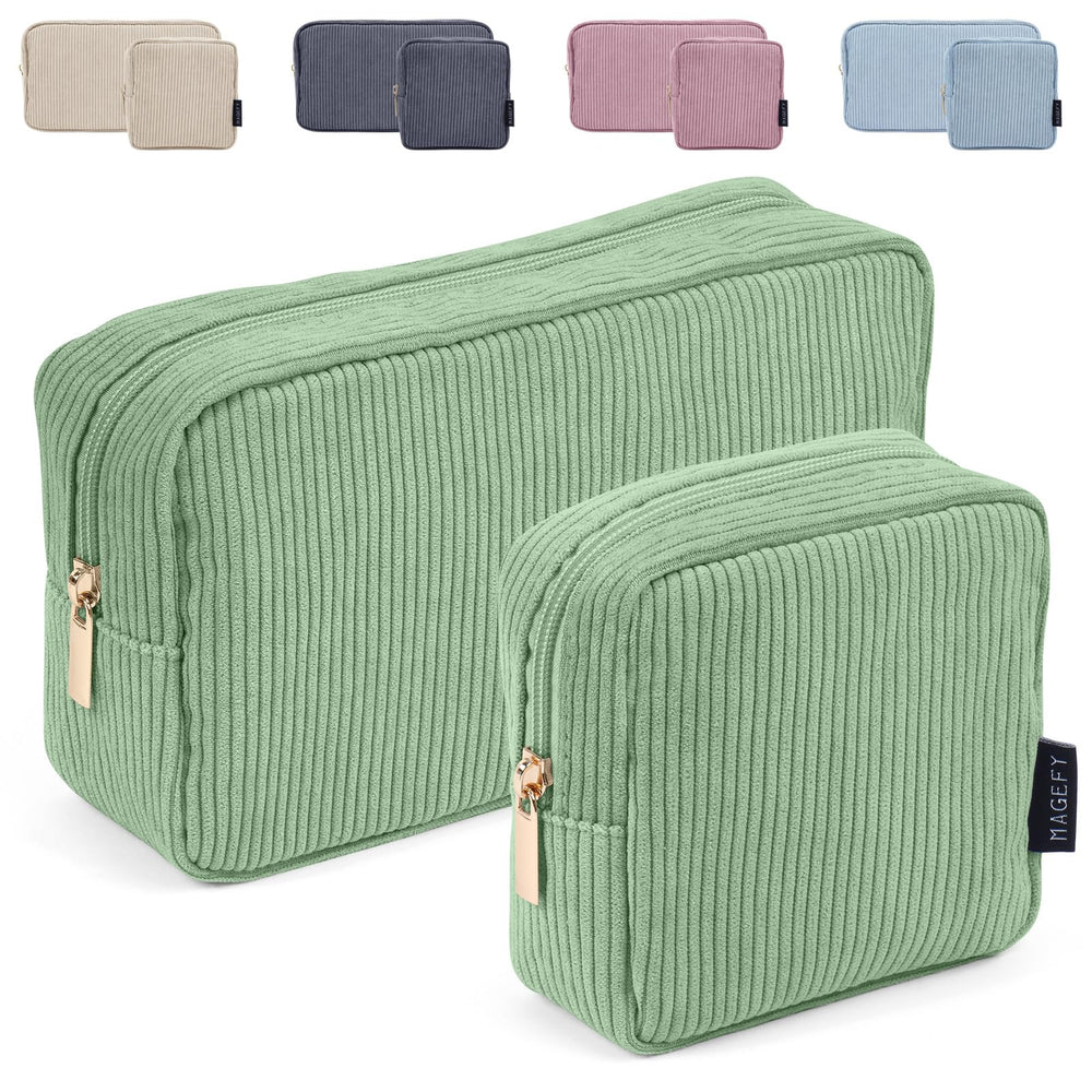 MAGEFY makeup bag green large front view for easy travel organization