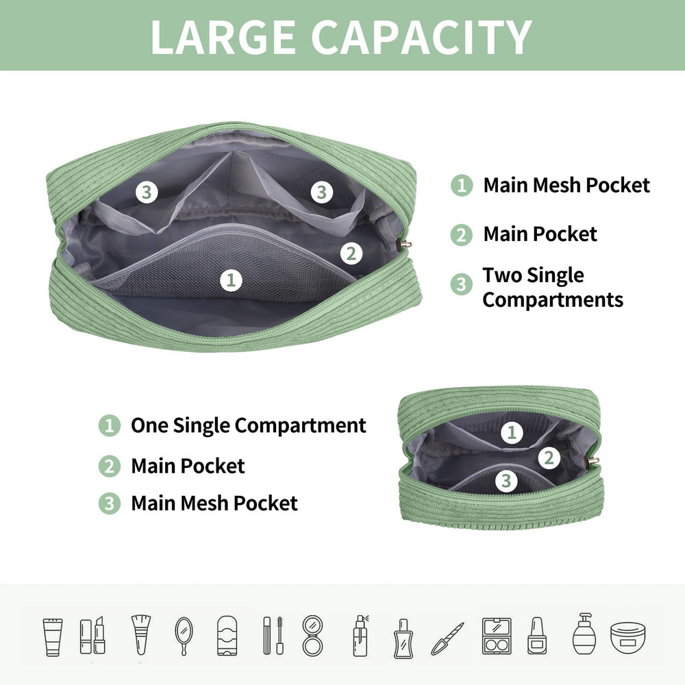 MAGEFY makeup bag green large interior pockets keep items separated
