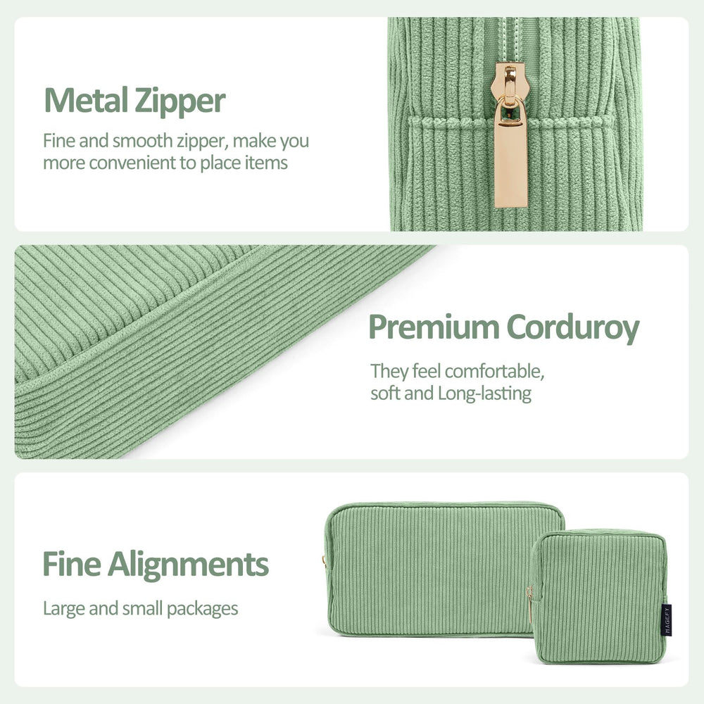 MAGEFY green travel-sized makeup bag fits purses and backpacks