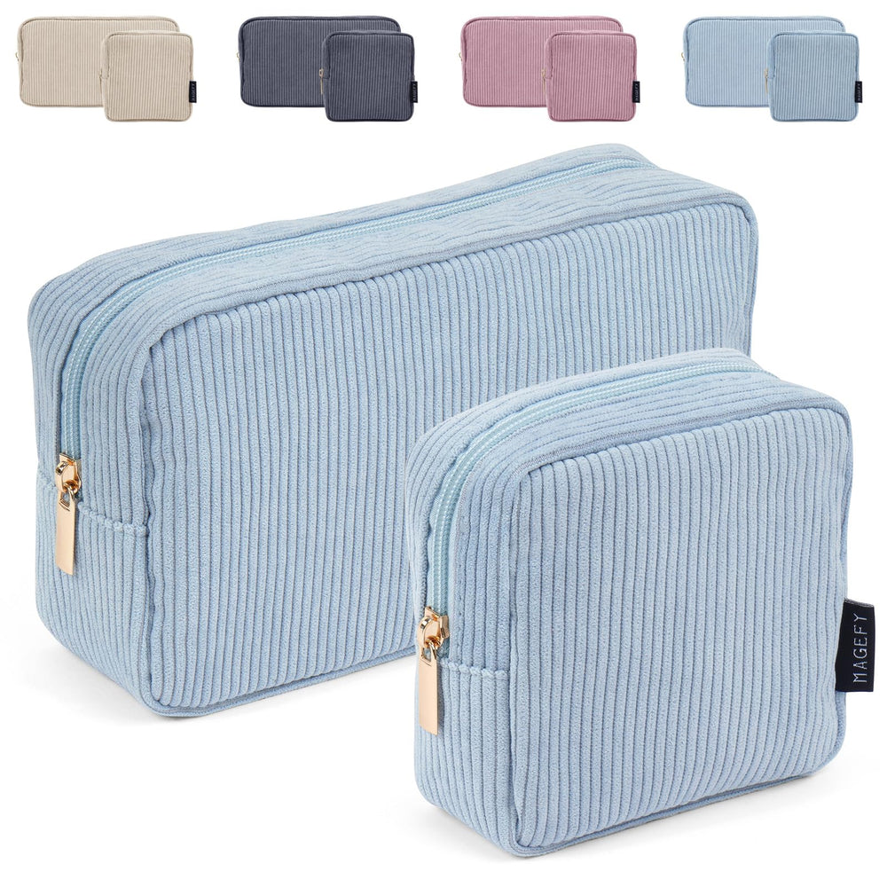 MAGEFY makeup bag in blue large, perfect for organizing essentials in a purse.