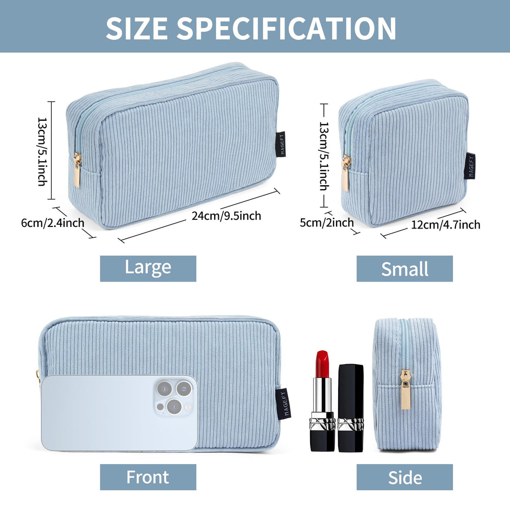 MAGEFY travel-ready makeup bag compact design fits in backpacks and purses.