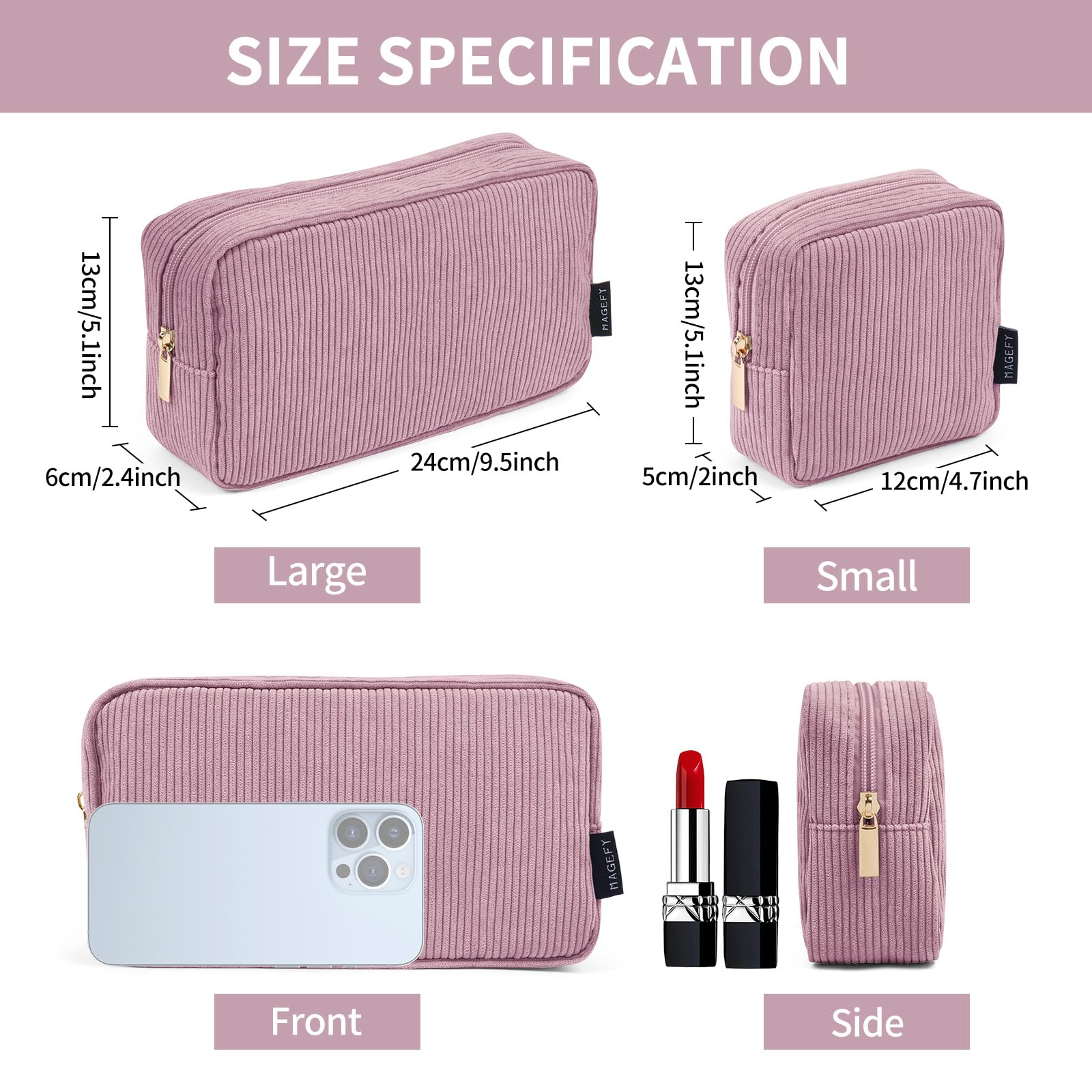 MAGEFY makeup bag features sturdy zipper and high-quality stitching.