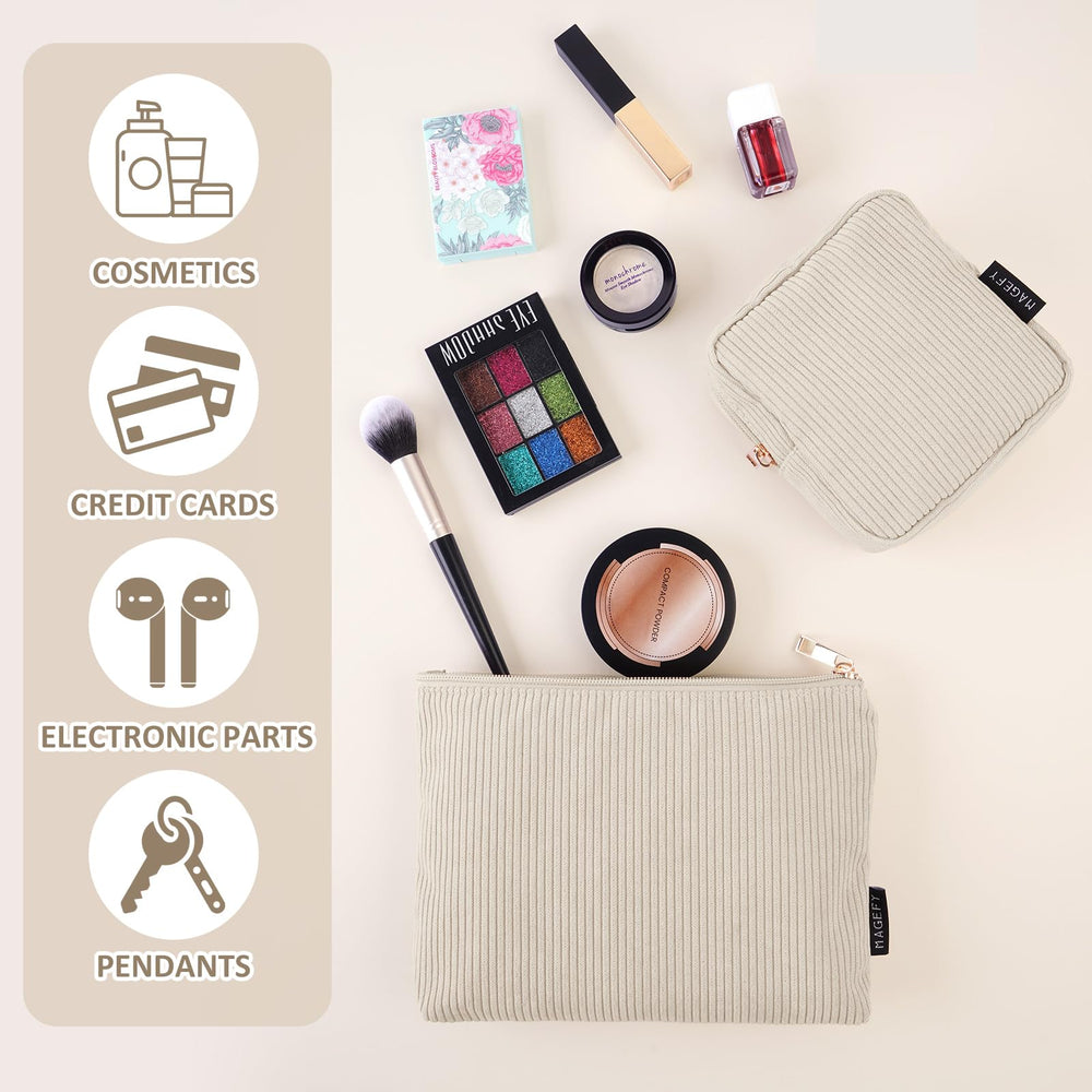 MageFY mini beige pouch with double pockets demonstrates compact storage for on-the-go touchups