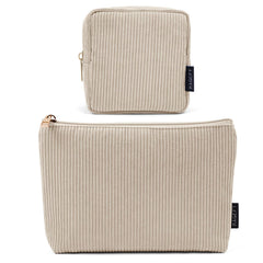 MageFY small makeup bag beige front view showing soft corduroy texture for everyday cosmetics