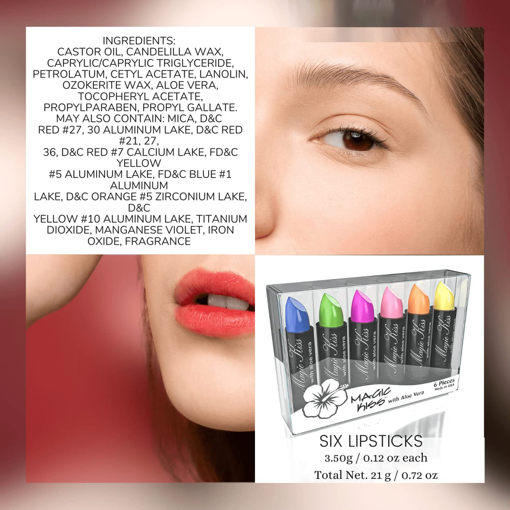 Magic Kiss Aloe Vera lipstick with hydrating formula helps lips feel comfortable.