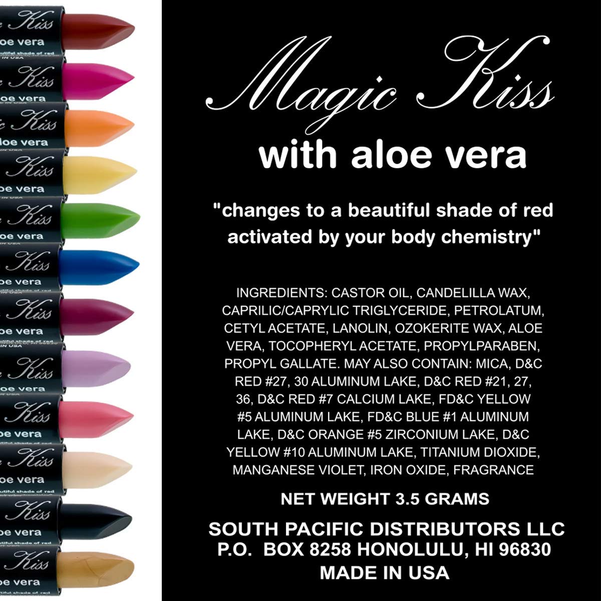 Magic Kiss made-in-USA label highlights premium cosmetic quality and local sourcing.