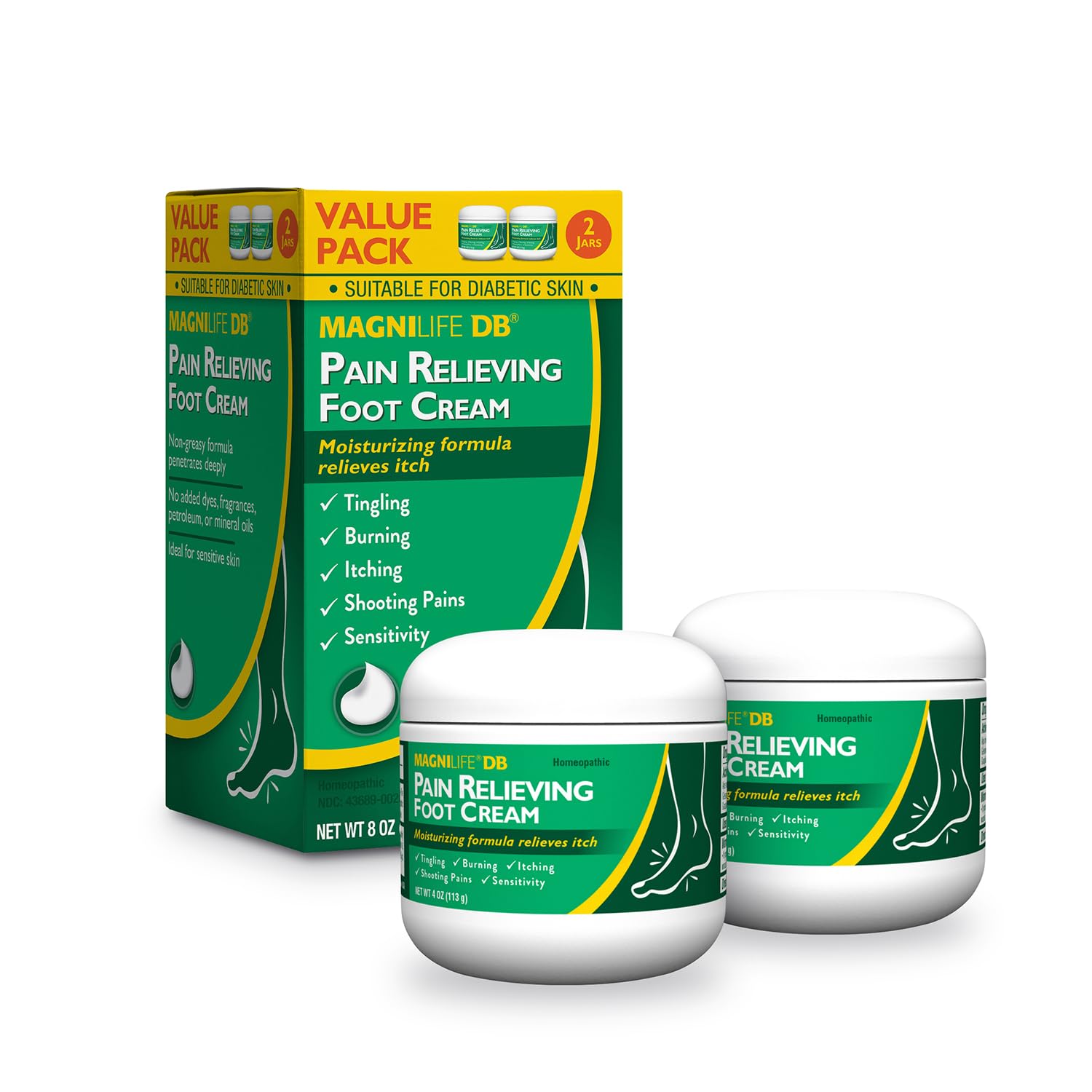 MagniLife foot cream jar close-up showcasing rich moisturizing texture.
