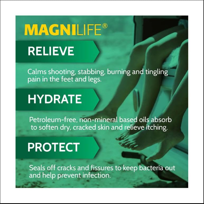 MagniLife foot cream jar side view highlights smooth non-greasy finish.