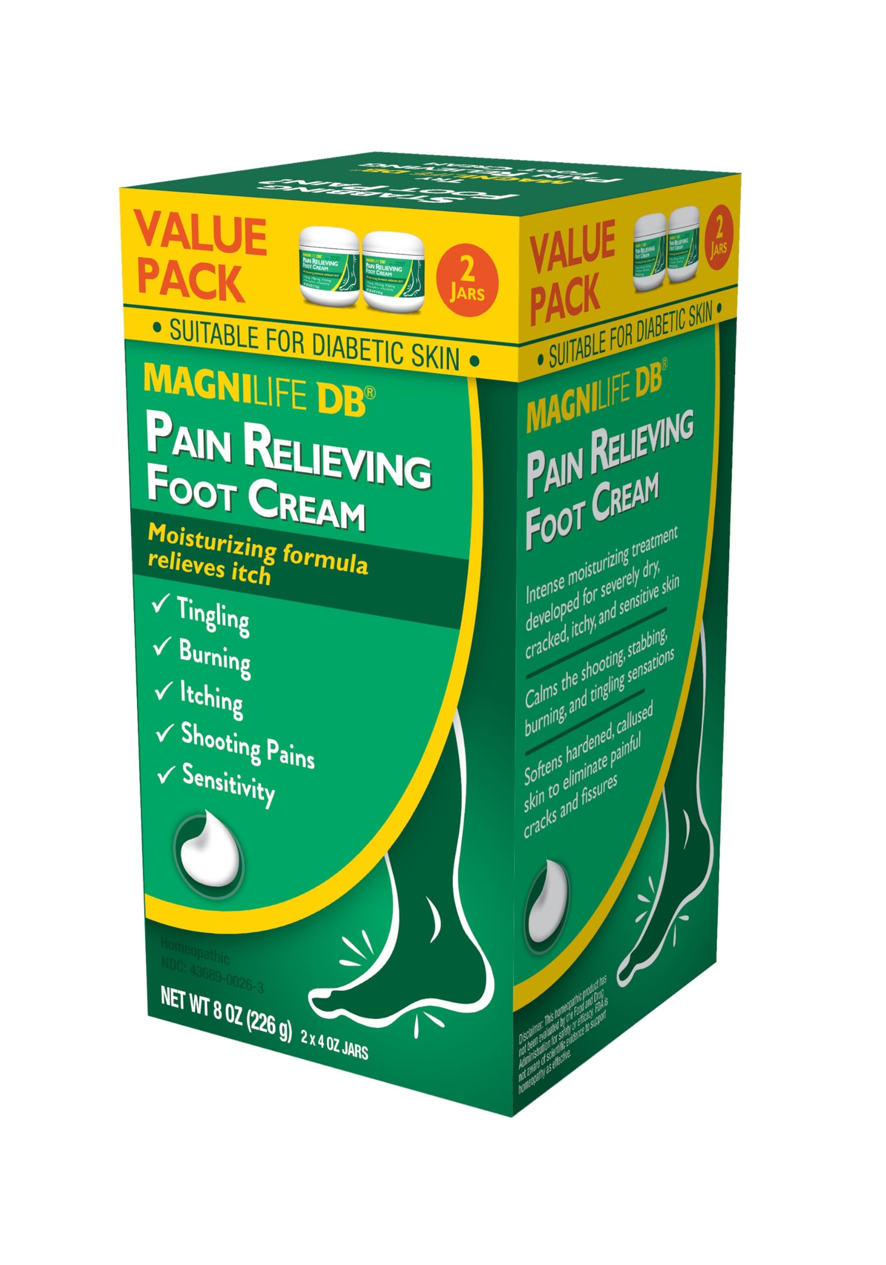 MagniLife foot cream routine on legs and feet for daily care.