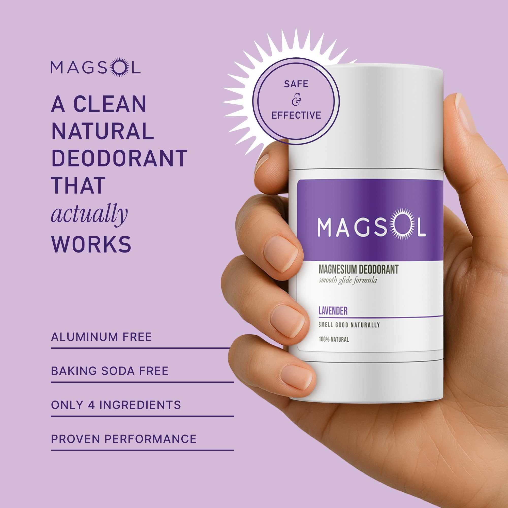 Underarm glide swatch of MagSol Lavender deodorant for long-lasting freshness