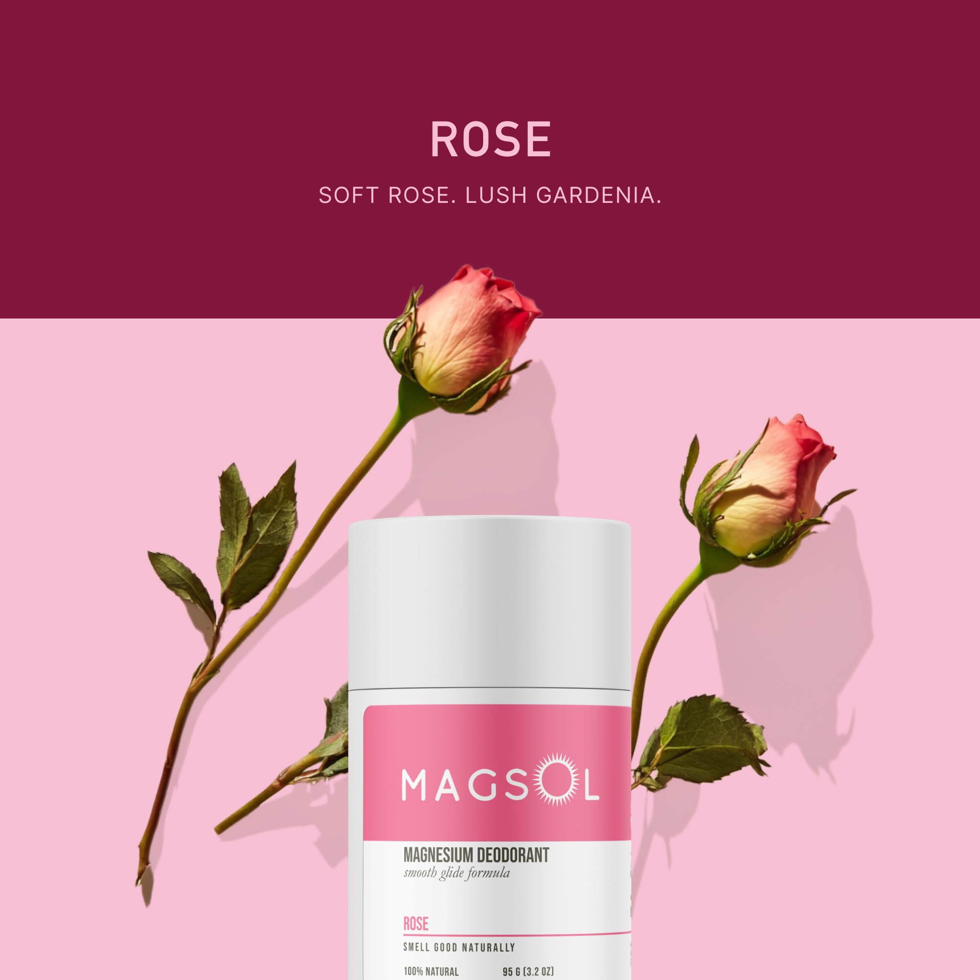 MAGSOL Rose deodorant with sweet almond oil providing conditioning and comfort