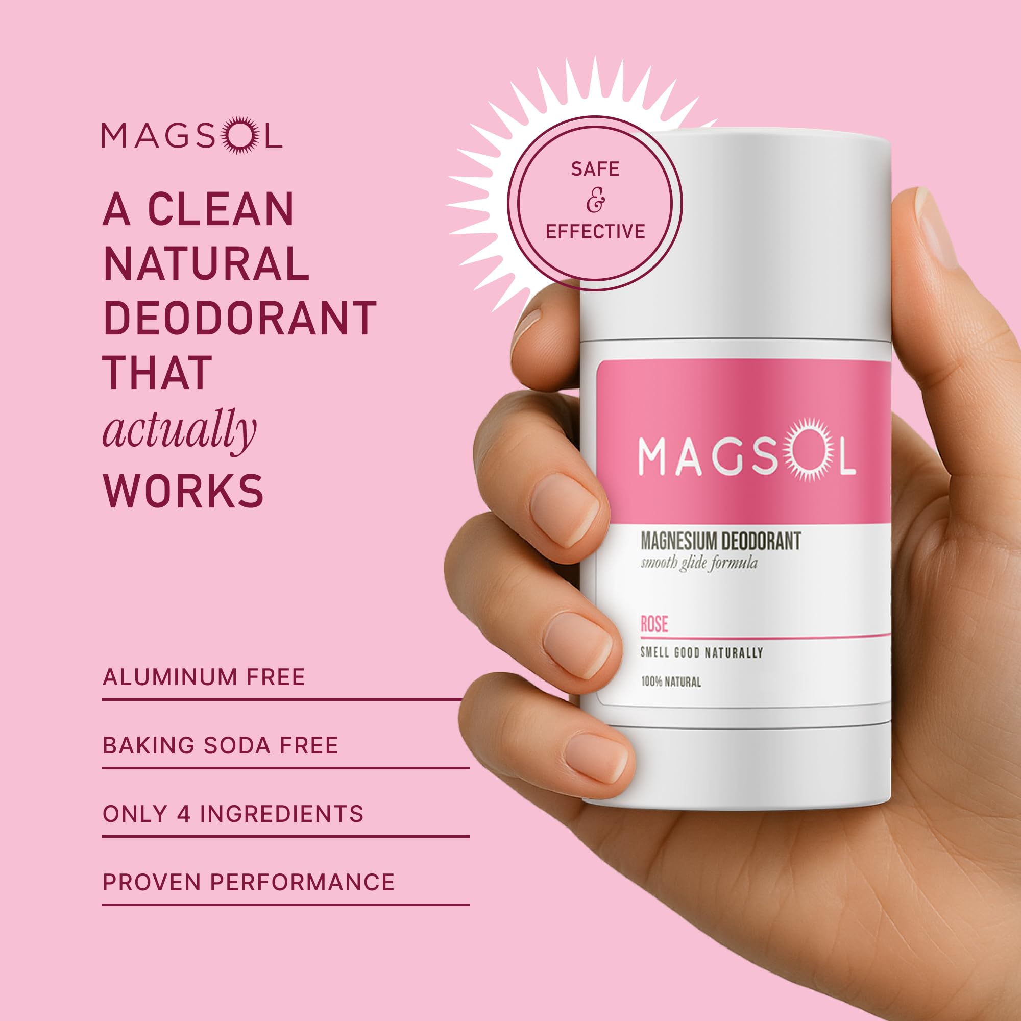 MAGSOL Rose underarm application demonstrating easy glide and daily odor protection