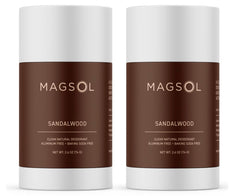 MAGSOL sandalwood deodorant 2-pack packaging shows aluminum-free formula for sensitive skin.
