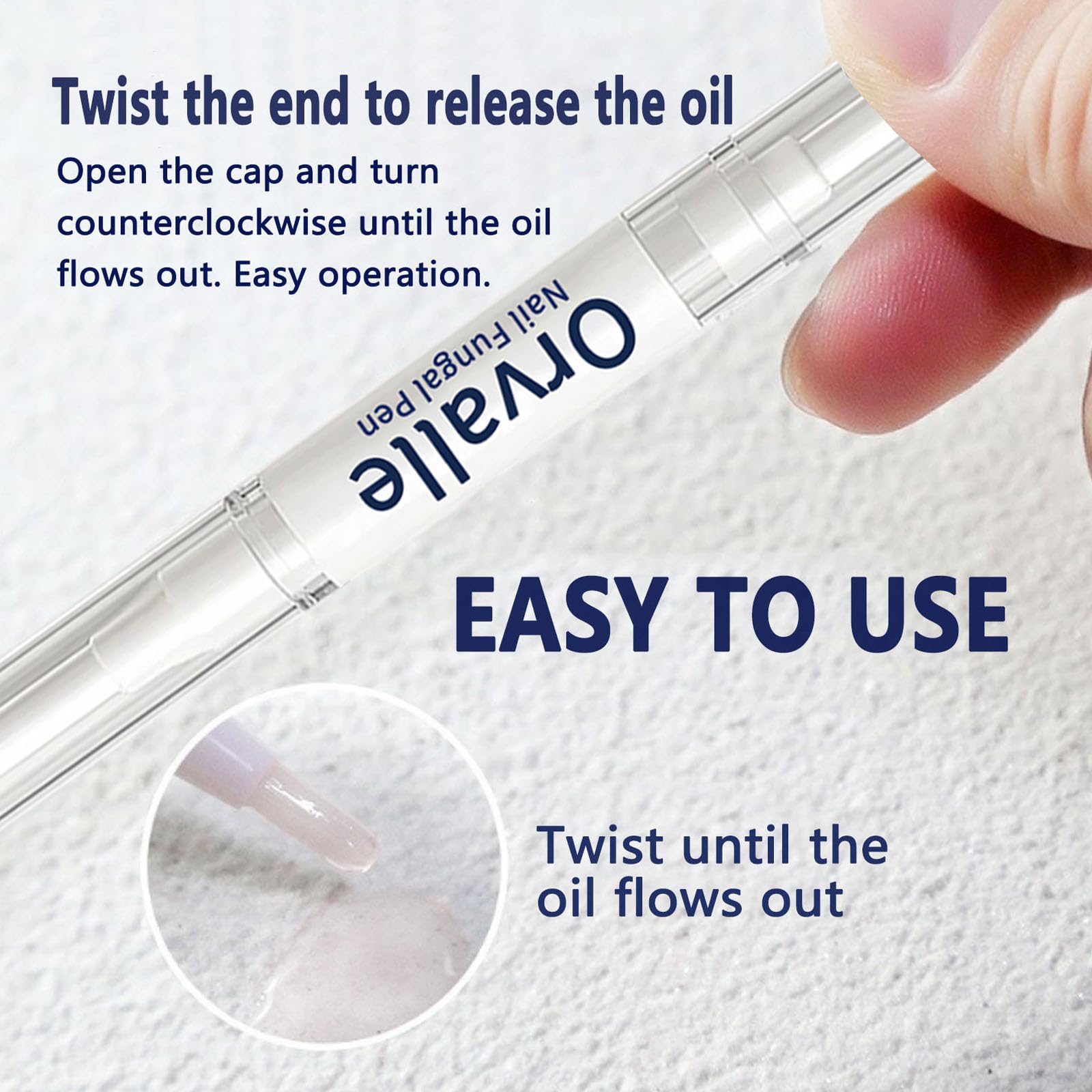 Maidlure Orvalle Nail Pen ingredients close-up emphasizing jojoba, tea tree, peppermint.