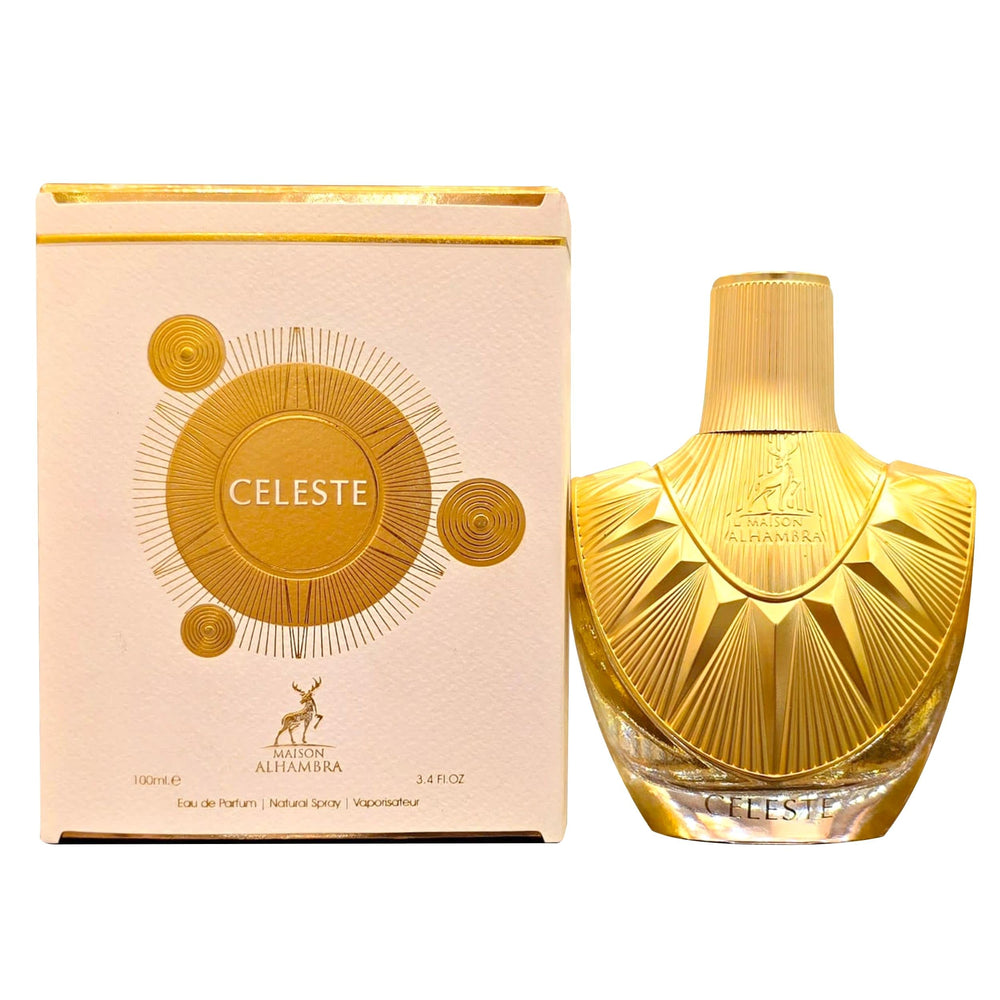 Maison Alhambra Celeste top notes bergamot and pear for a fresh opening.