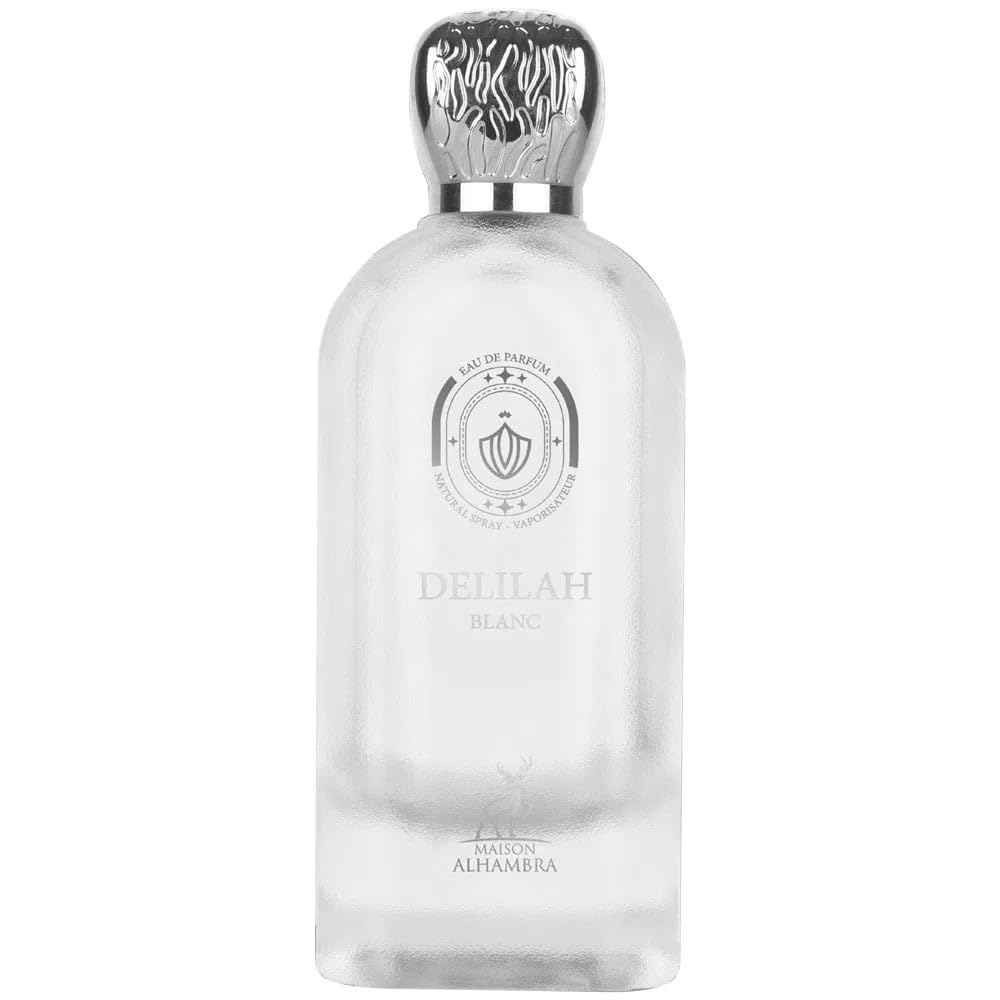 Maison Alhambra Delilah Blanc bottle front showing citrus-floral scent for daytime elegance.