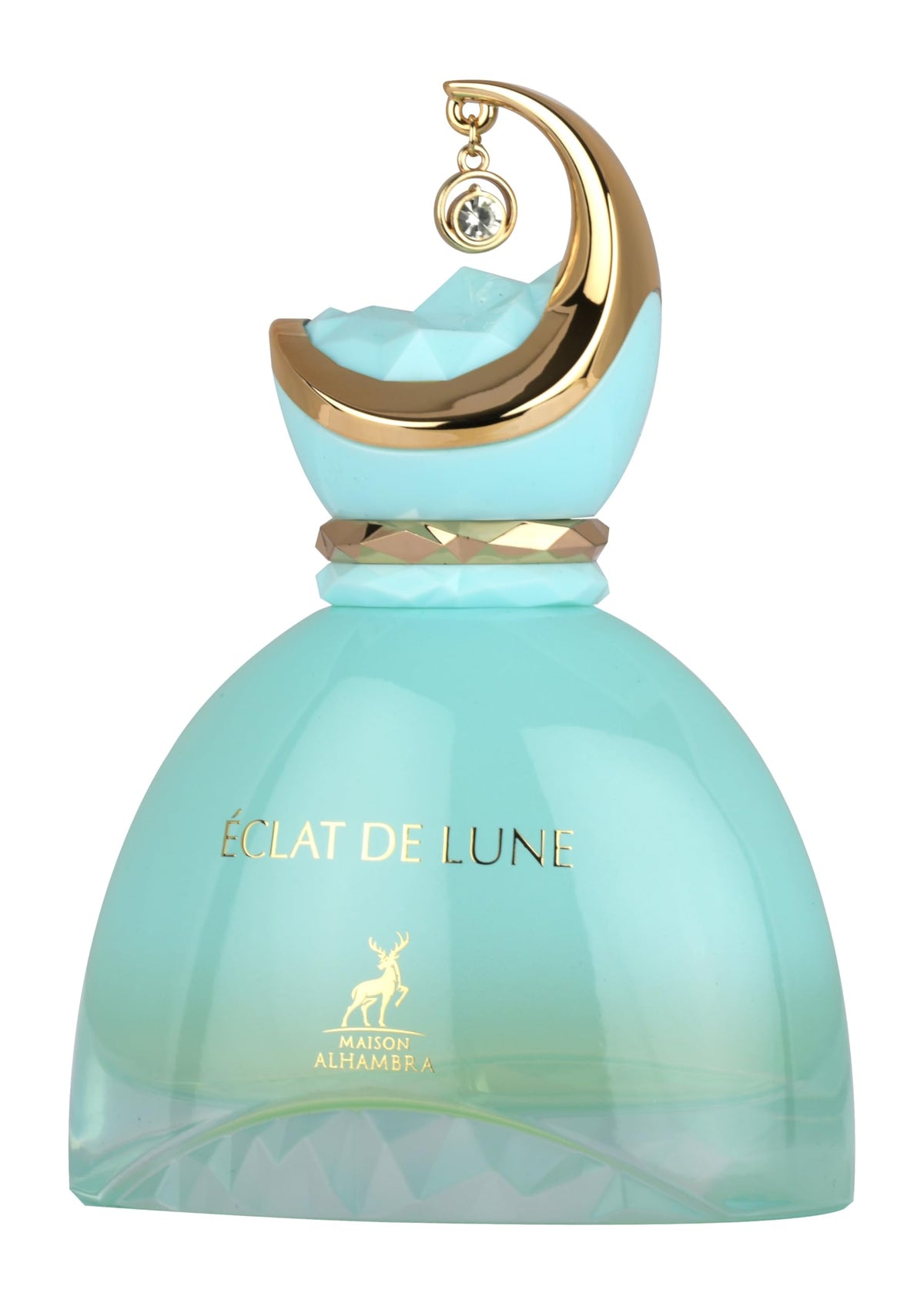 Maison Alhambra Eclat De Lune bottle front shows elegant design for refined fragrance