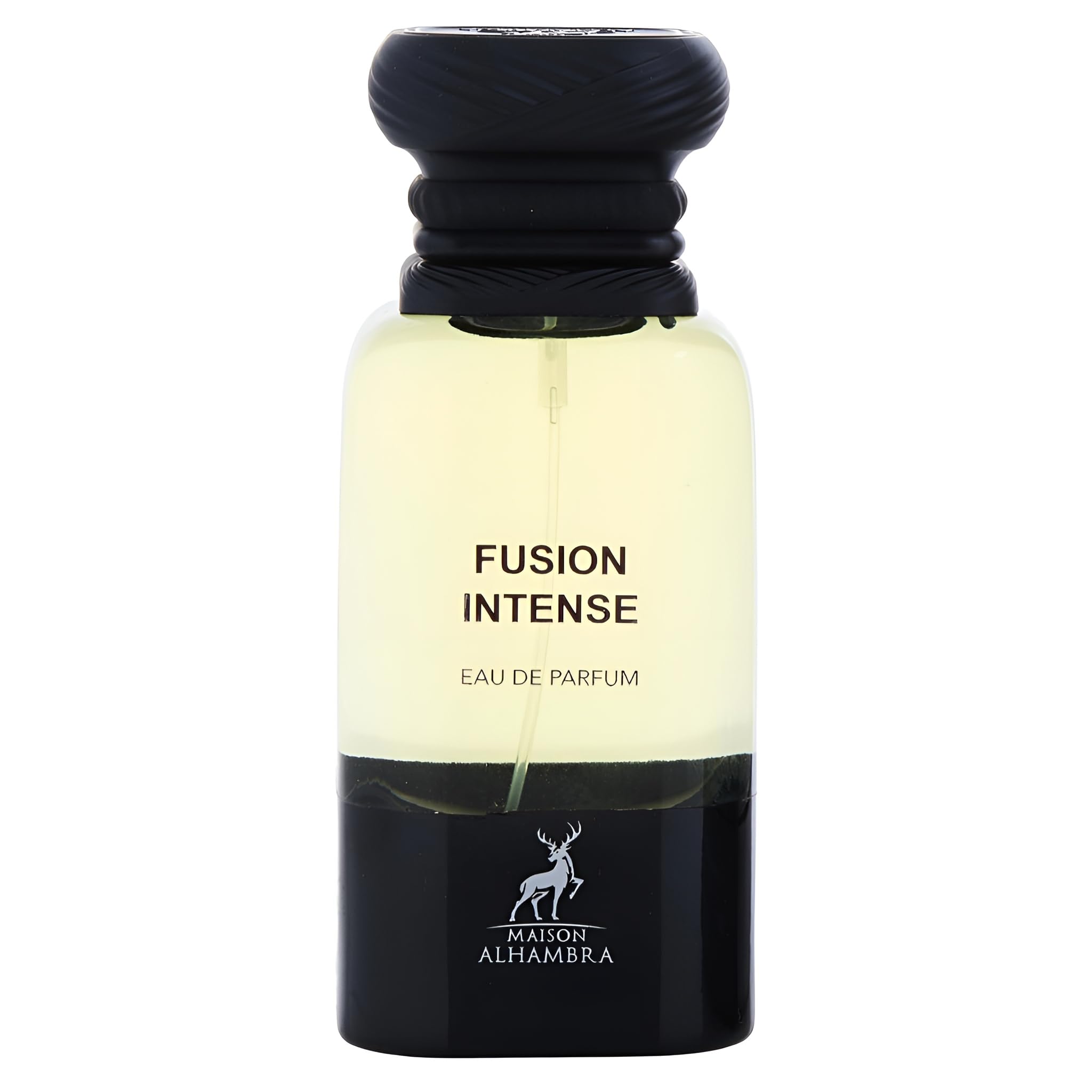 Maison Alhambra Fusion Intense bottle close-up highlighting premium design for gifting or collection