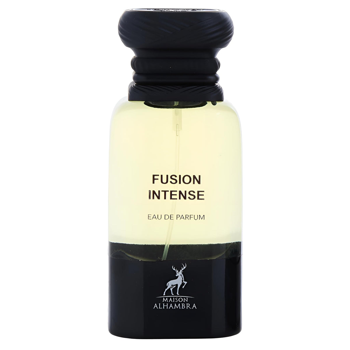 Maison Alhambra Fusion Intense bottle close-up highlighting premium design for gifting or collection