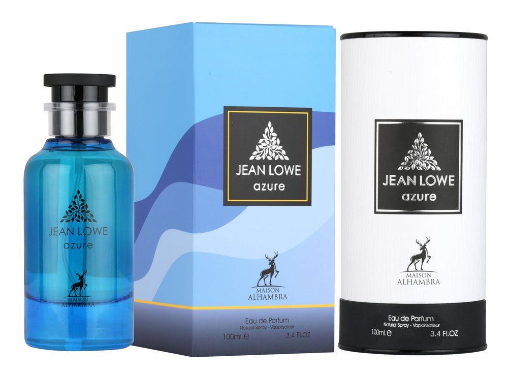 Maison Alhambra Jean Lowe Azure packaging highlights premium design and long-lasting wear promise.