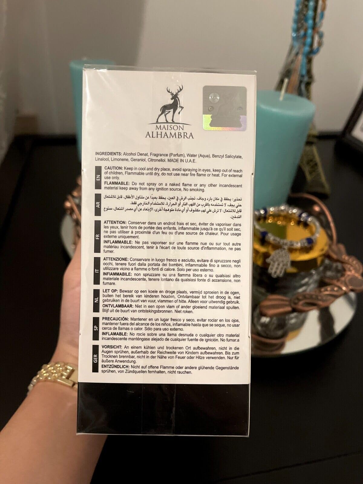 Maison Alhambra Jean Lowe Noir front label highlights luxury branding and scent profile