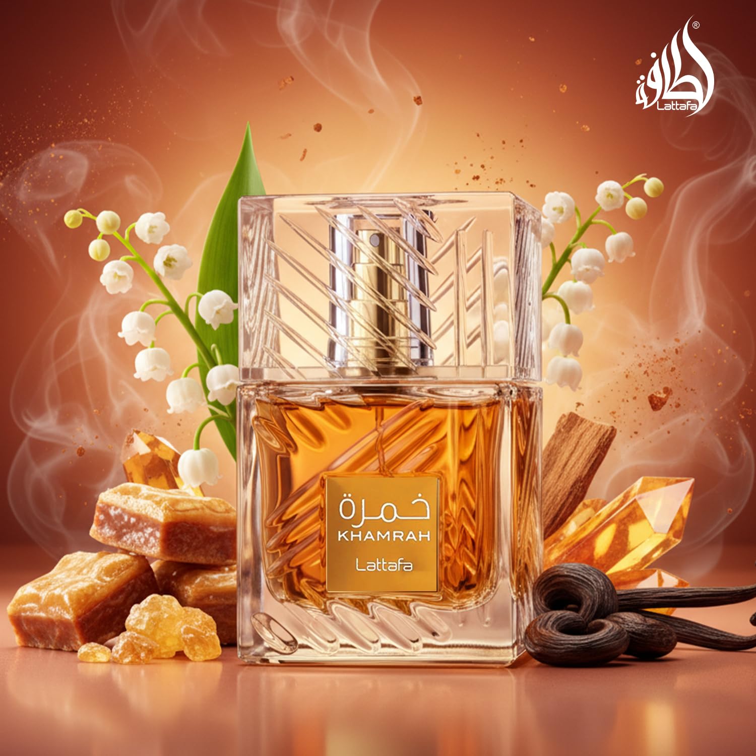 Maison Alhambra Khamrah label closeup shows brand heritage and elegance.