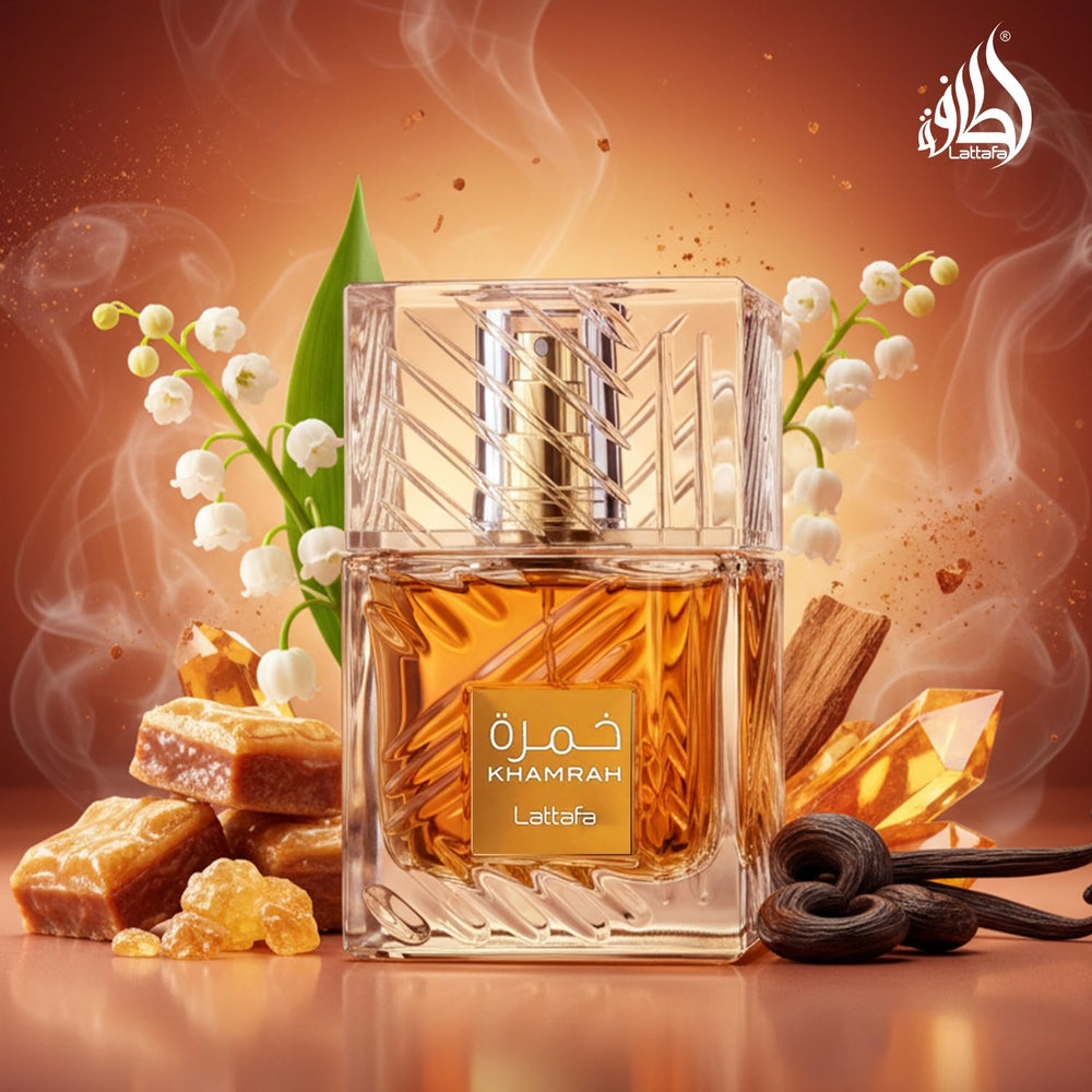 Maison Alhambra Khamrah label closeup shows brand heritage and elegance.