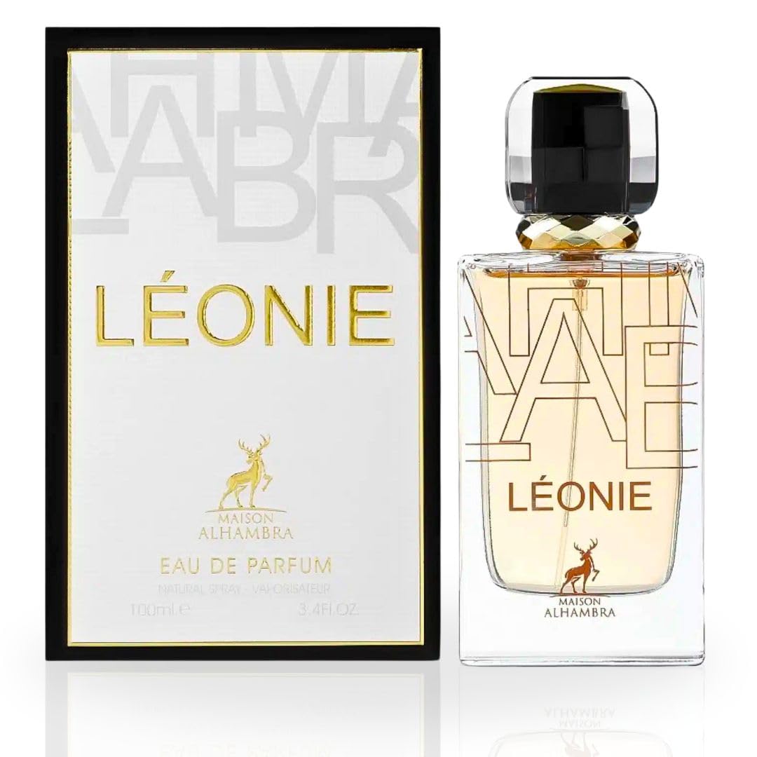 Maison Alhambra Leonie bottle closeup showing floral notes for daily wear
