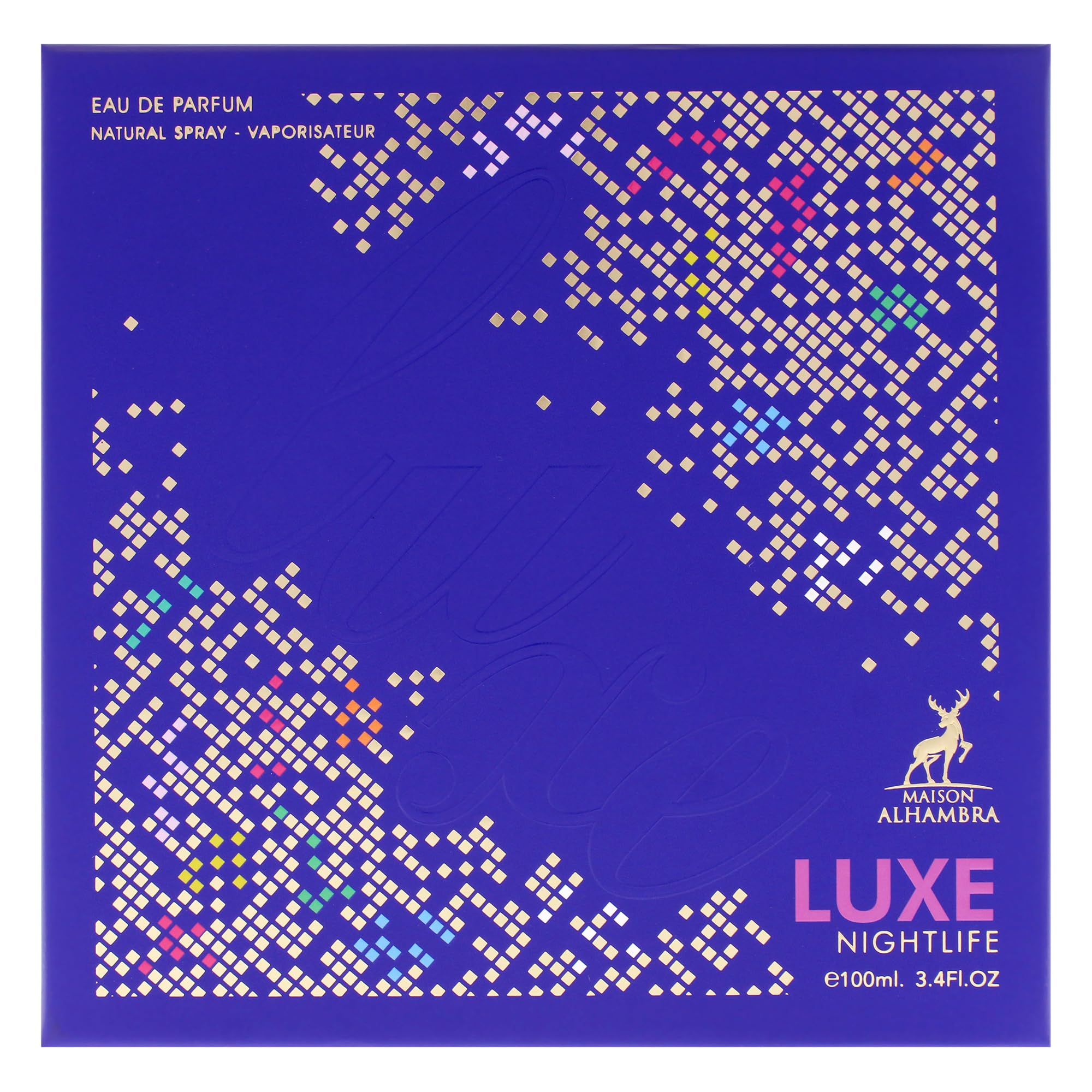 Maison Alhambra Luxe Nightlife bottle closeup cap highlights premium packaging.