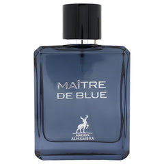 Maison Alhambra Maitre De Blue bottle shot emphasizes masculine elegance for daily wear