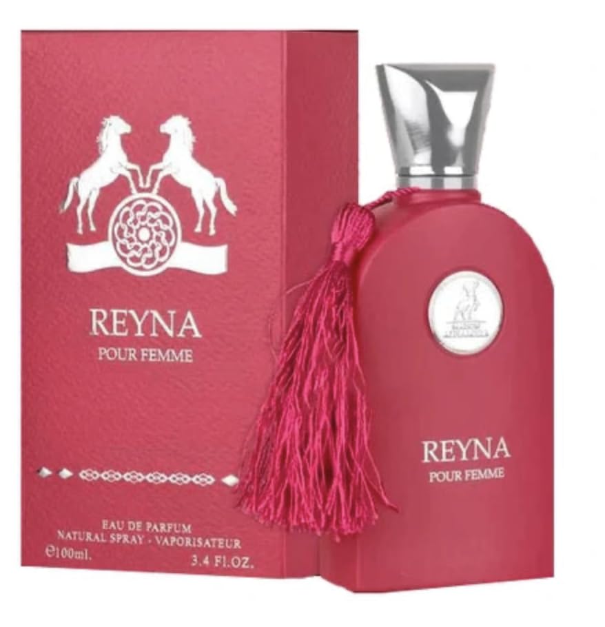Maison Alhambra Reyna Pour Femme bottle featuring an elegant fragrance, ideal for daily wear or special occasions.
