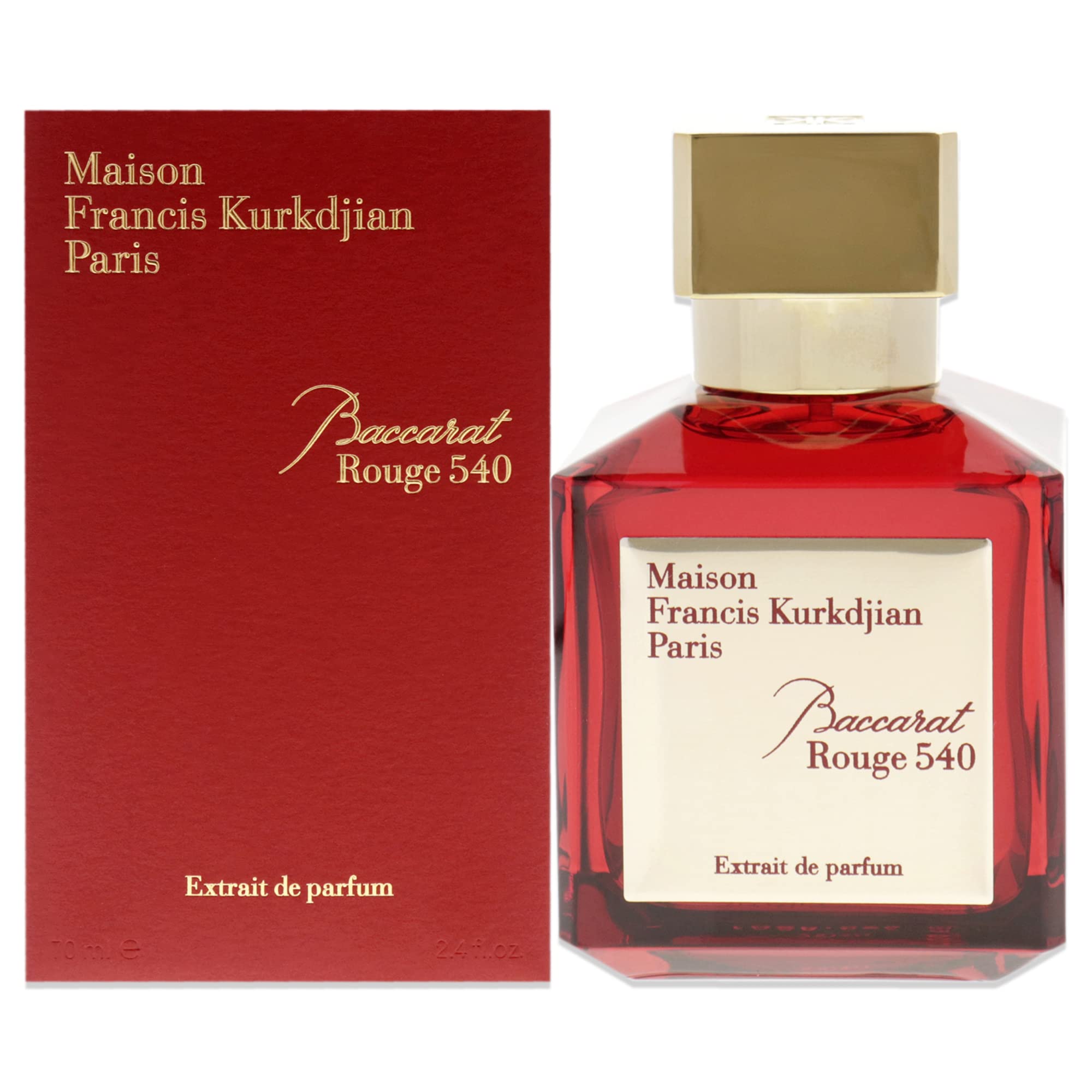 Maison Francis Kurkdjian Baccarat Rouge 540 bottle closeup highlighting elegant design and premium fragrance.