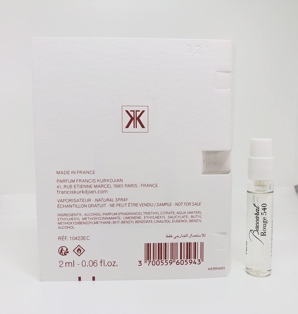 Maison Francis Kurkdjian Baccarat Rouge 540 Extrait packaging highlights premium vial and portability.