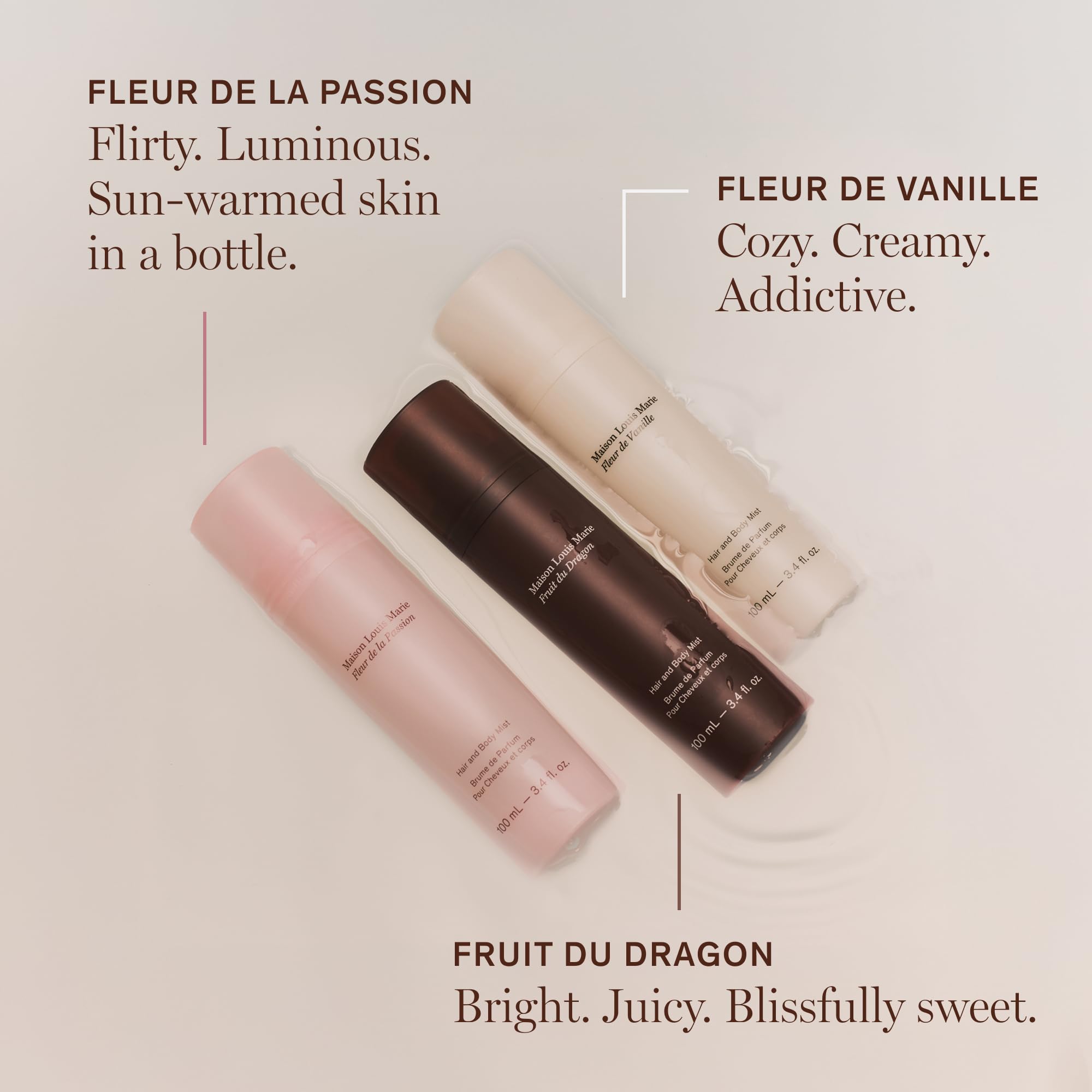 Maison Louis Marie Fleur de Vanille hyaluronic acid ingredient visual hint for hydration.