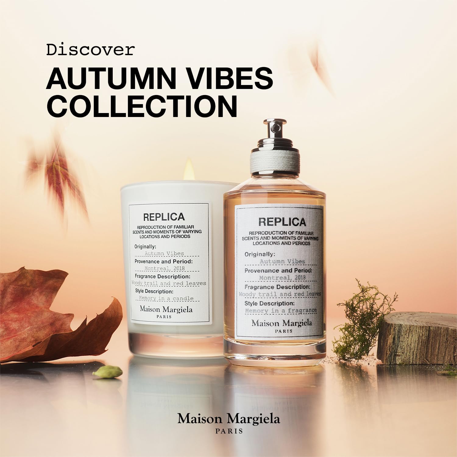 Maison Margiela Replica Autumn Vibes bottle and cap reflect luxury for everyday fragrance.
