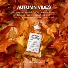 Maison Margiela Replica Autumn Vibes cedarwood note highlighted for earthy, grounding presence.