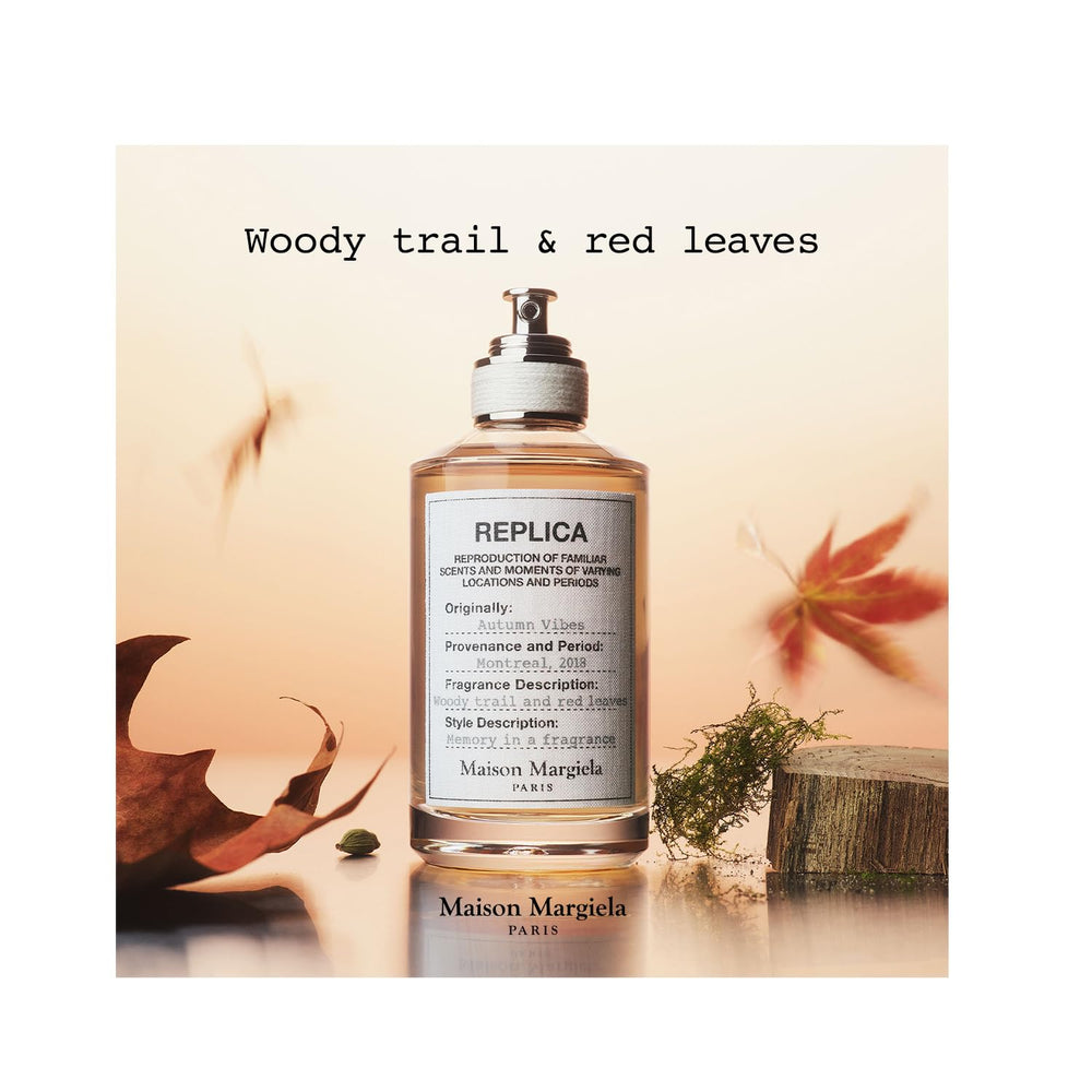 Maison Margiela Replica Autumn Vibes forest-inspired setting conveys unisex appeal for sharing.