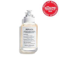 Maison Margiela Beachwalk bottle closeup highlights bergamot and coconut for a sunny mood boost.