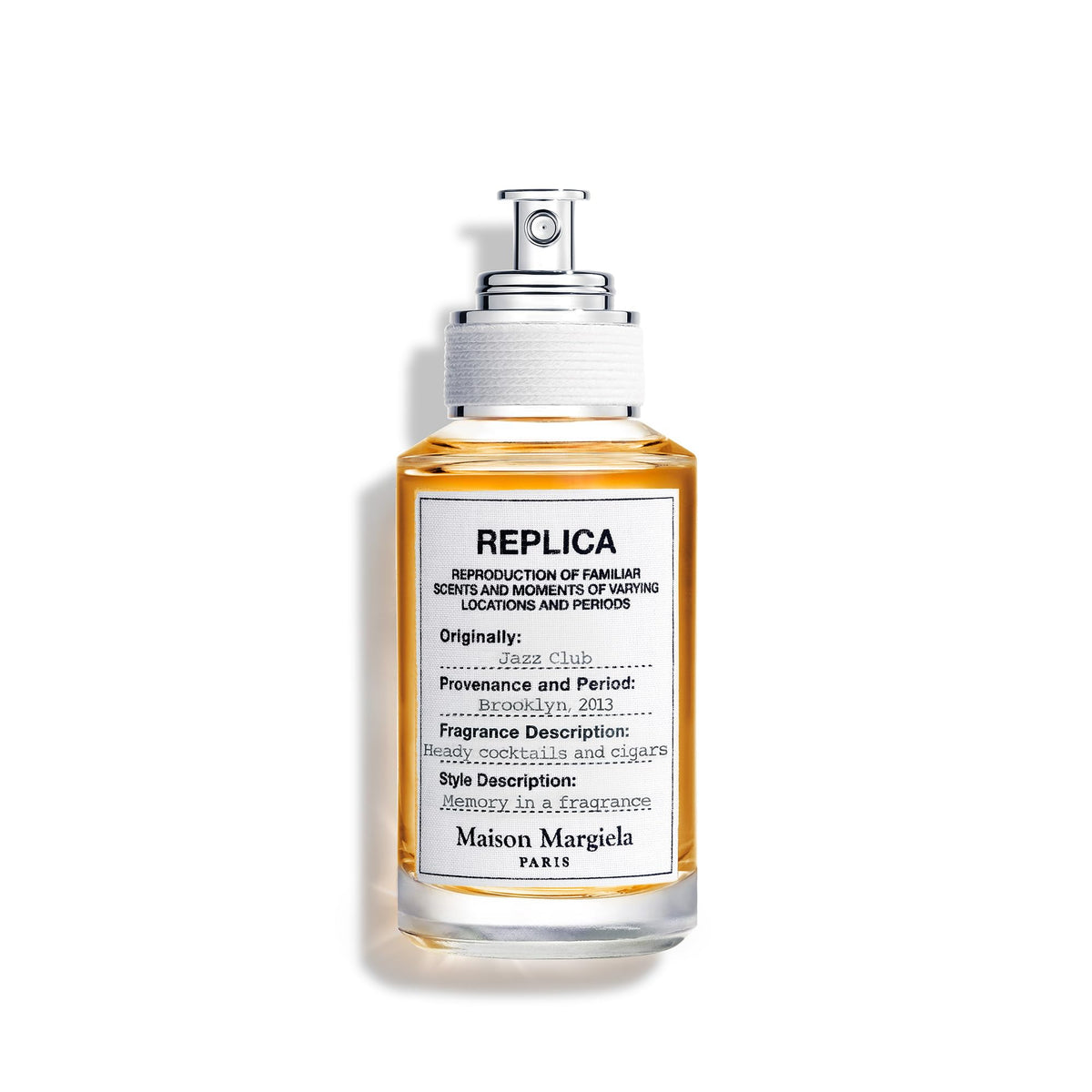 Maison Margiela Replica Jazz Club bottle, evening-ready fragrance centerpiece for shelves.