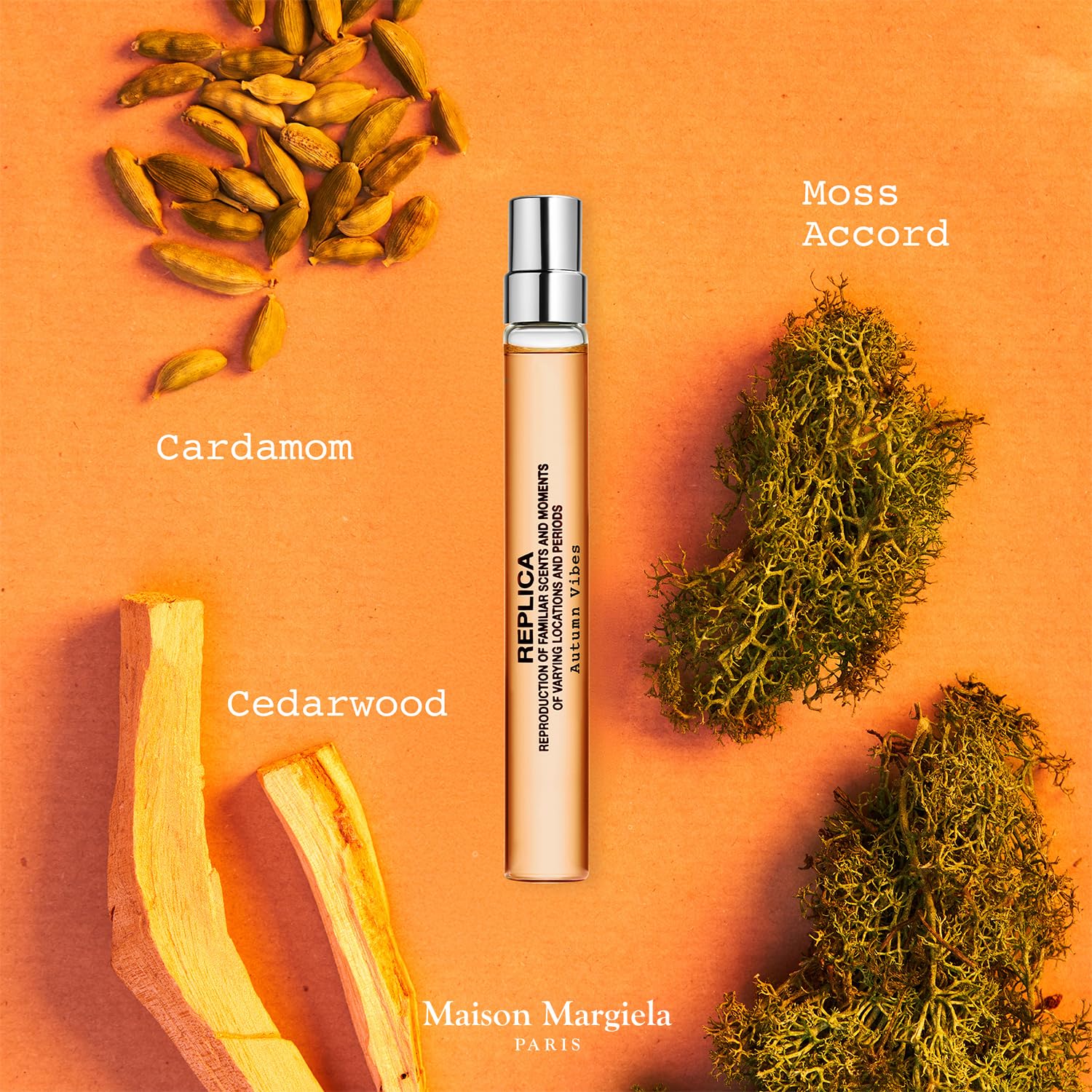 Maison Margiela Replica Autumn Vibes bottle view emphasizing seasonal fragrance and comforting nostalgia