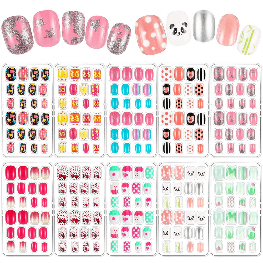 Maitys 240 Pcs children false nails with colorful bows offer easy, safe kid-friendly nail art.