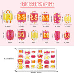 Maitys 240 Pcs children false nails with colorful bows box 2 showcase vibrant patterns for at-home decorating.